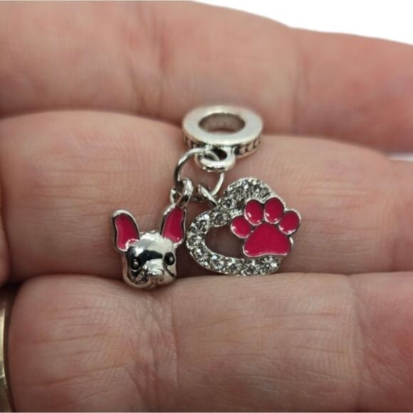 Bulldog Dog Mom 🐾 Pet Love Charm Bracelet Charms Rhinestone Paw Print Dangle - Picture 3 of 6